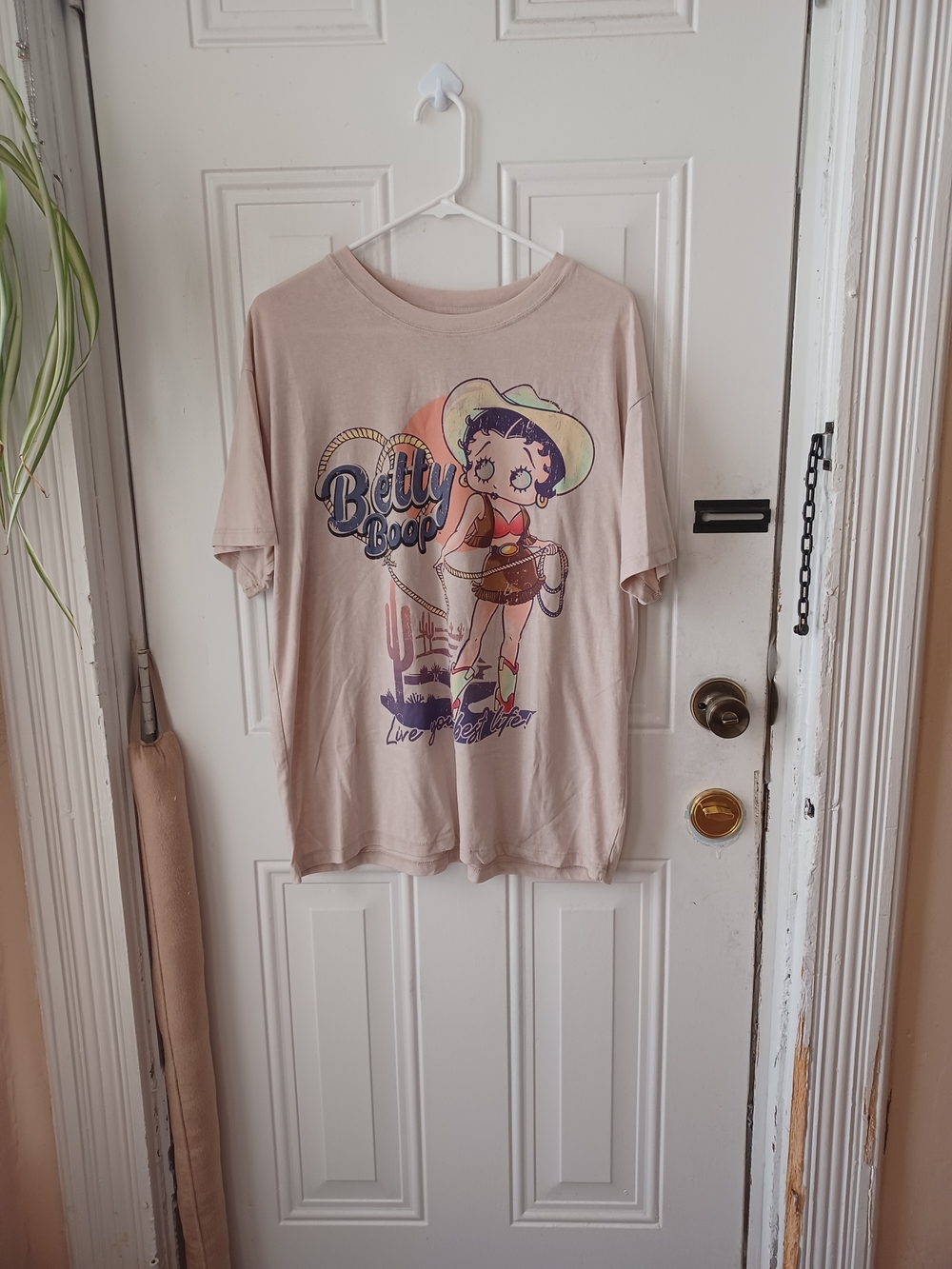 Betty Boop  Tan Graphic Tee with Western Cowgirl Print